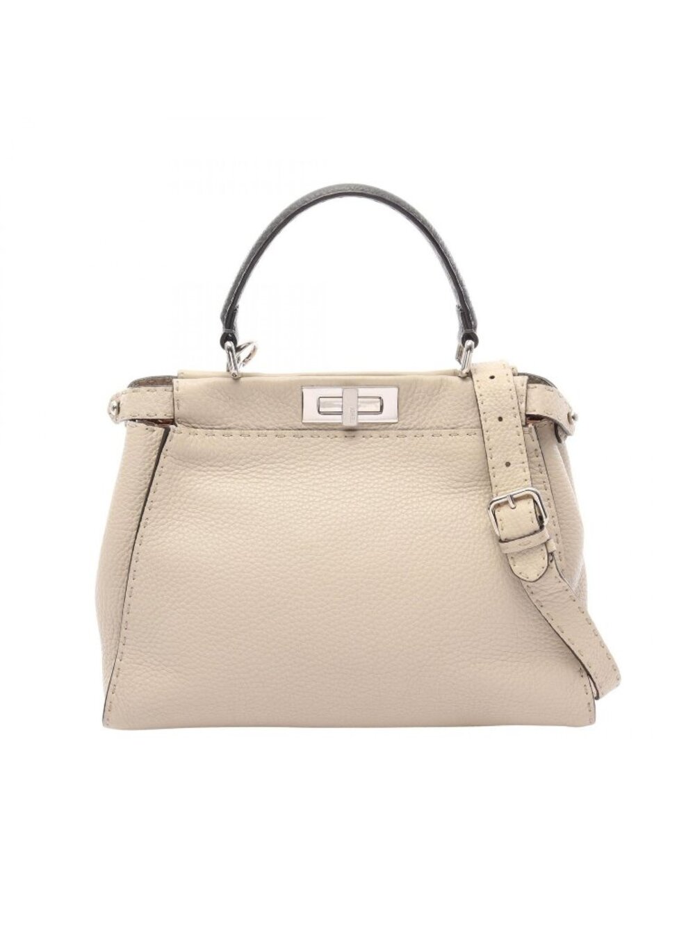 Fendi Handbag Peekaboo Regular Ivory Dark Gray Leather Selleria